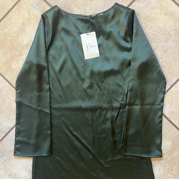 Klesis Elegant Green Satin Dress i - Picture 3 of 10